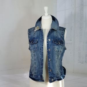 INC denim vest embellished, distressed